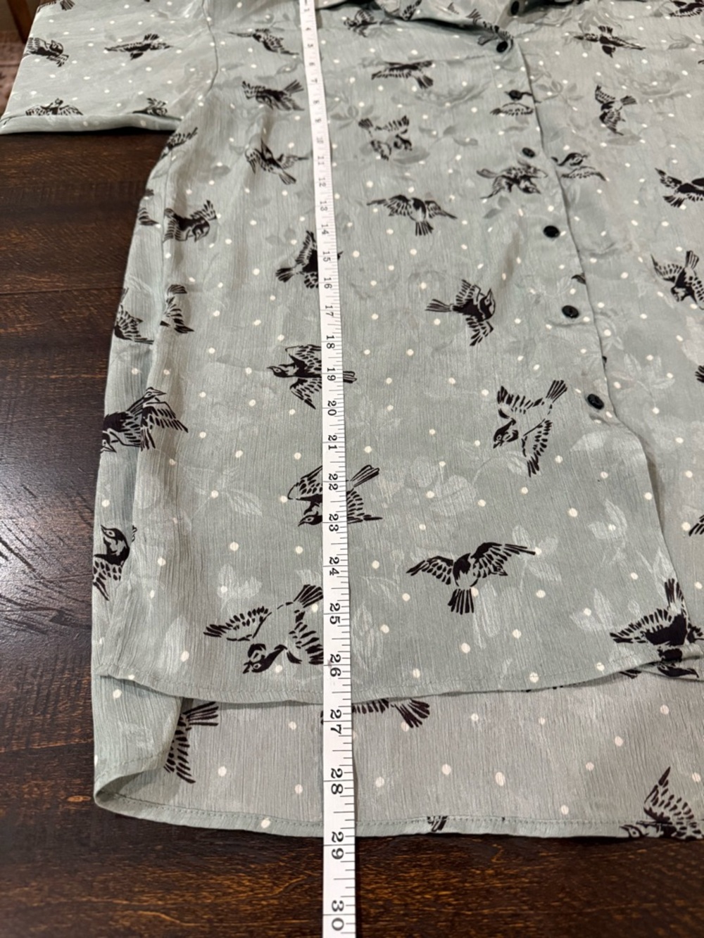 Zara Basic Bird Print Button Down Blouse Sage Green Polka Dot Size M - Picture 11 of 13